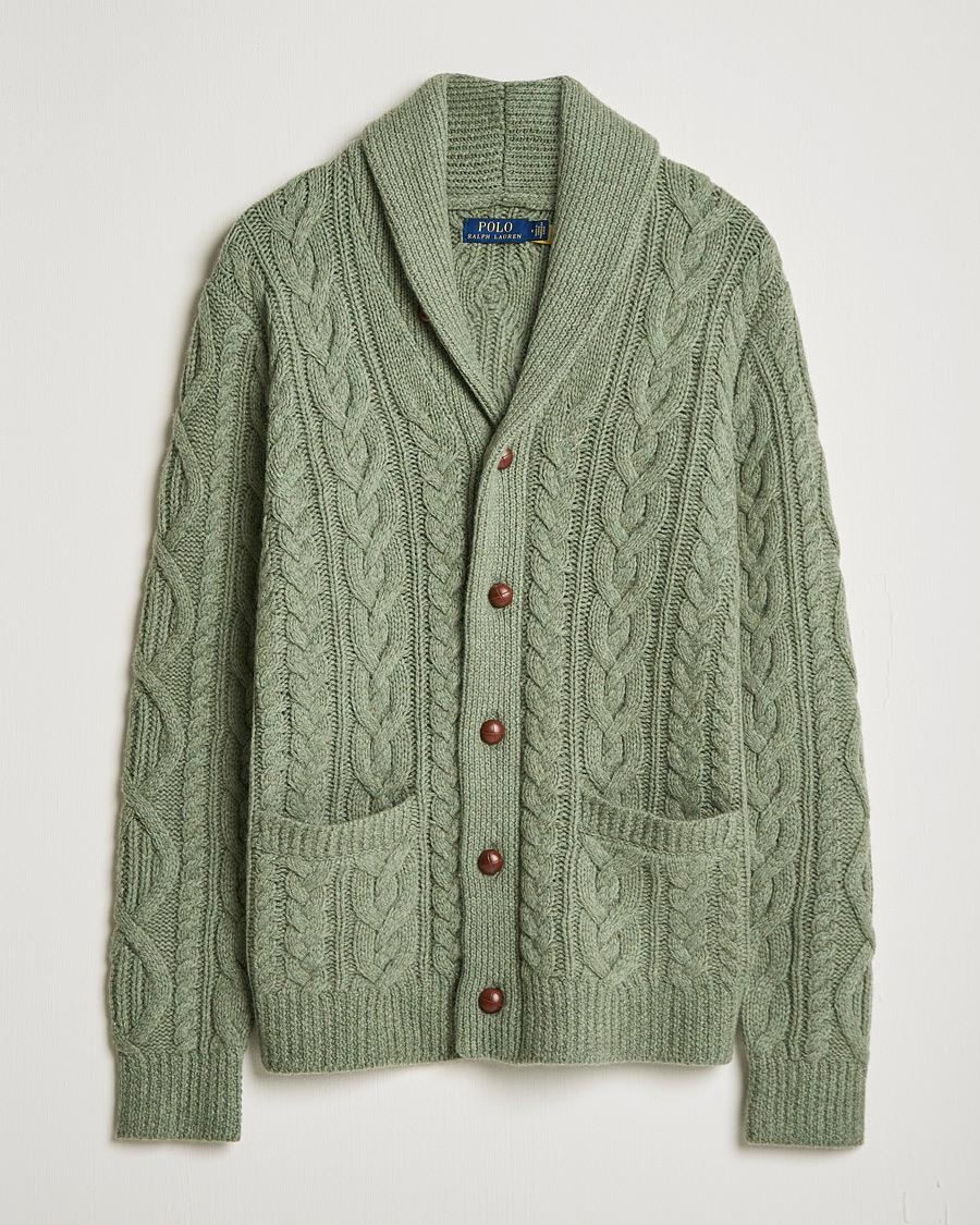 Men | Sweaters & Knitwear | Polo Ralph Lauren | Wool/Cashmere Structured Cardigan Sage Blue Heather