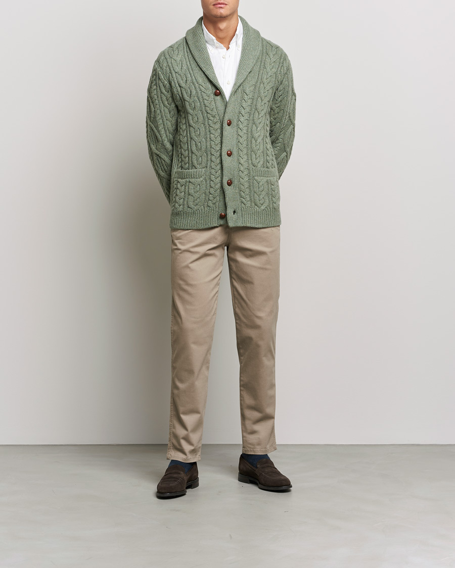 Men | Sweaters & Knitwear | Polo Ralph Lauren | Wool/Cashmere Structured Cardigan Sage Blue Heather