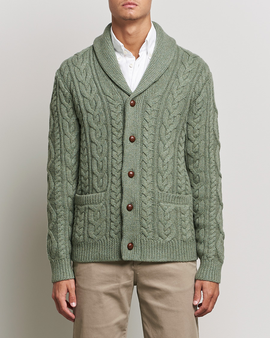 Men | Sweaters & Knitwear | Polo Ralph Lauren | Wool/Cashmere Structured Cardigan Sage Blue Heather