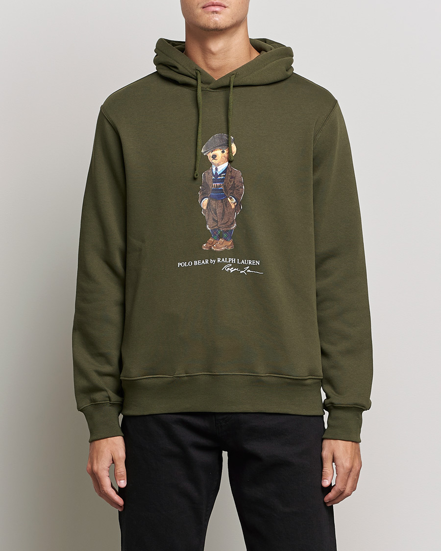 Men | Sweaters & Knitwear | Polo Ralph Lauren | Printed Denim Bear Hoodie Army Olive