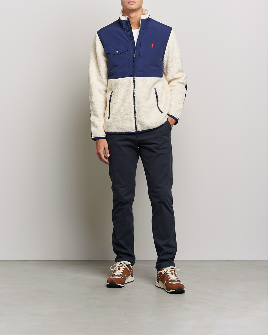Men | Sweaters & Knitwear | Polo Ralph Lauren | Bonded Sherpa Full Zip Sweater Creme/Navy