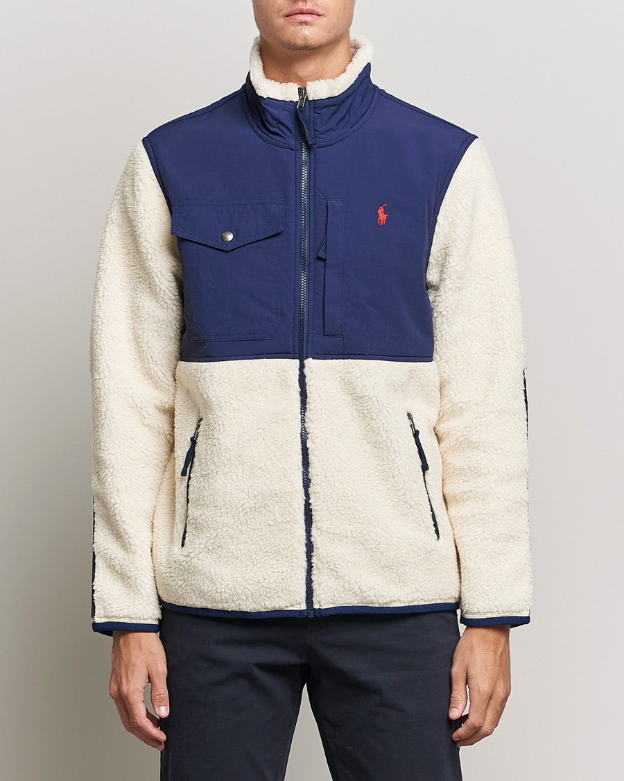 Men |  | Polo Ralph Lauren | Bonded Sherpa Full Zip Sweater Creme/Navy