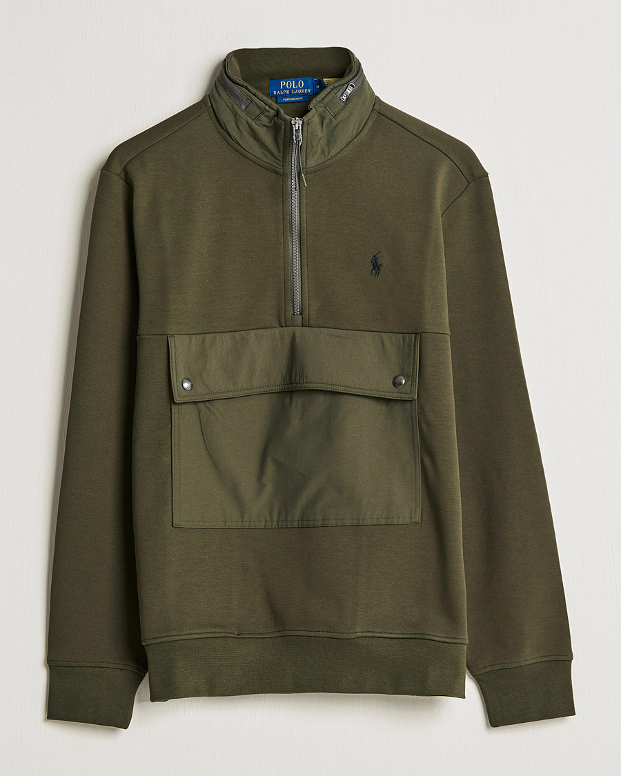 Men | Sweaters & Knitwear | Polo Ralph Lauren | Double Knit Pocket Half Zip Sweater Company Olive