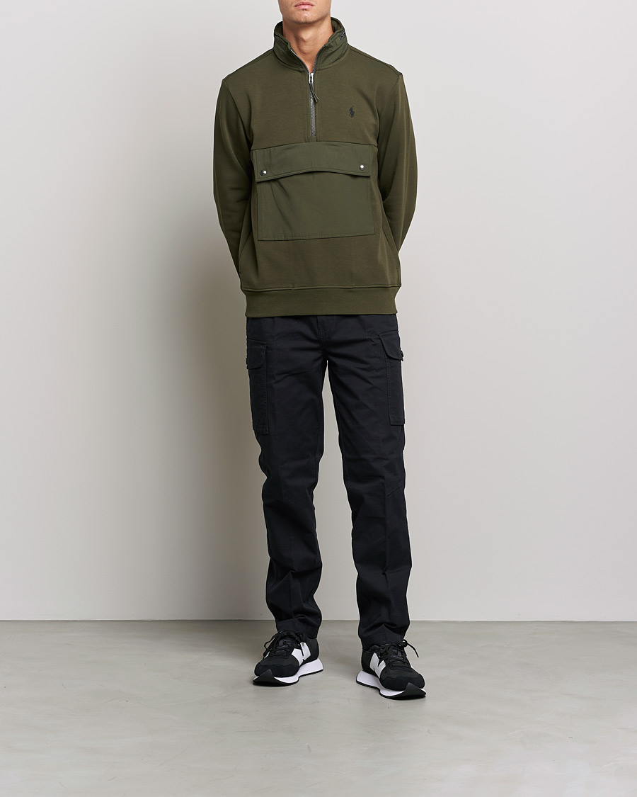 Men | Sweaters & Knitwear | Polo Ralph Lauren | Double Knit Pocket Half Zip Sweater Company Olive