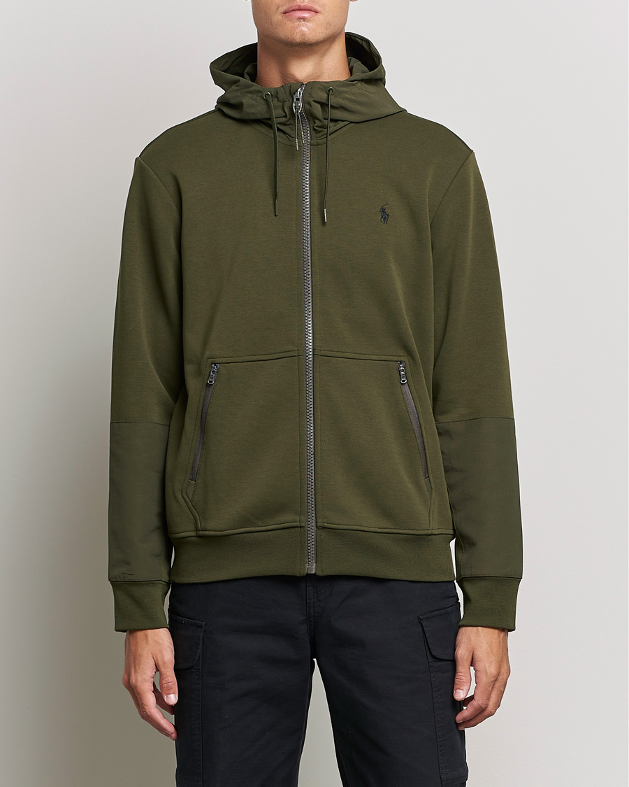 Men | Sweaters & Knitwear | Polo Ralph Lauren | Double Knit Full Zip Hoodie Army Olive