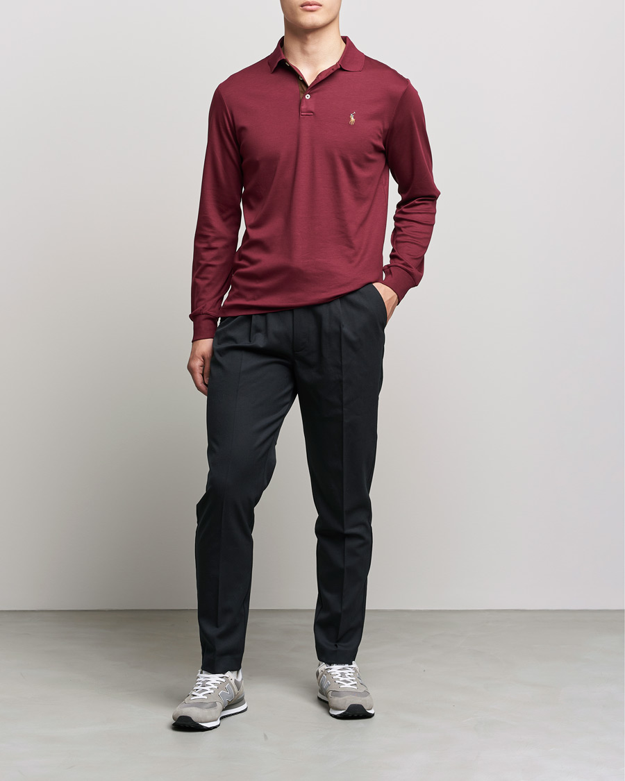 Men | Sweaters & Knitwear | Polo Ralph Lauren | Luxury Pima Cotton Long Sleeve Polo Classic Wine