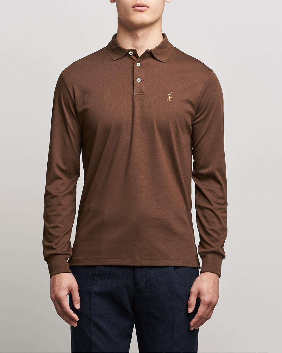 Men | Long Sleeve Polo Shirts | Polo Ralph Lauren | Luxury Pima Cotton Long Sleeve Polo American Brown
