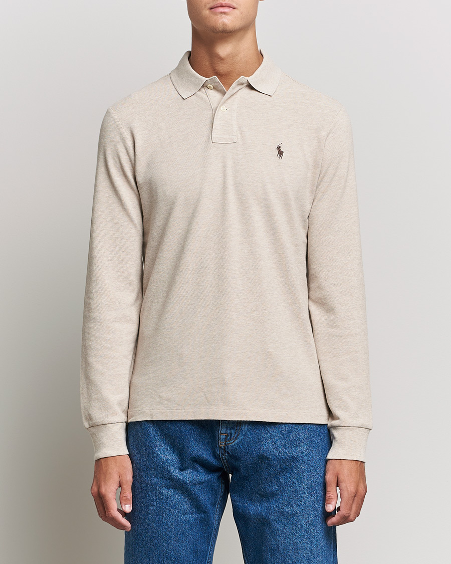Men | Long Sleeve Polo Shirts | Polo Ralph Lauren | Custom Slim Fit Long Sleeve Polo Dune Heather