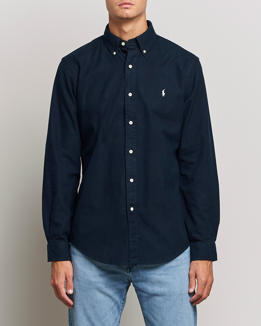 Men | Flannel Shirts | Polo Ralph Lauren | Custom Fit Brushed Flannel Shirt Hunter Navy