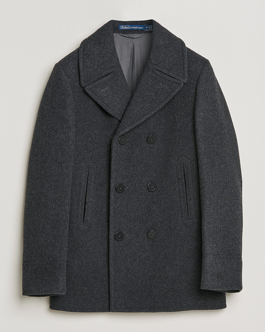 Men | Coats & Jackets | Polo Ralph Lauren | Wool Melton Peacoat Navy Charcoal