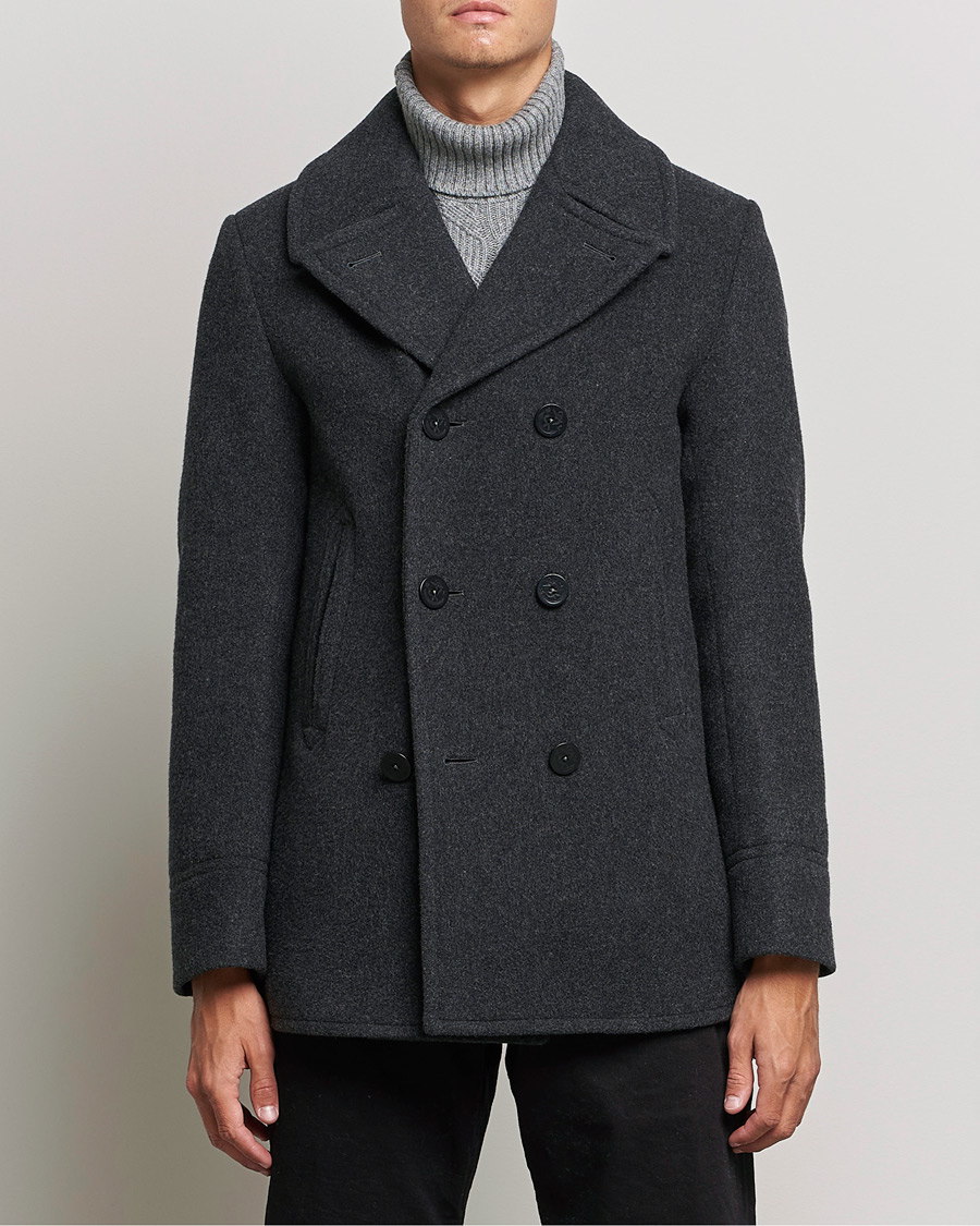 Men | Coats & Jackets | Polo Ralph Lauren | Wool Melton Peacoat Navy Charcoal