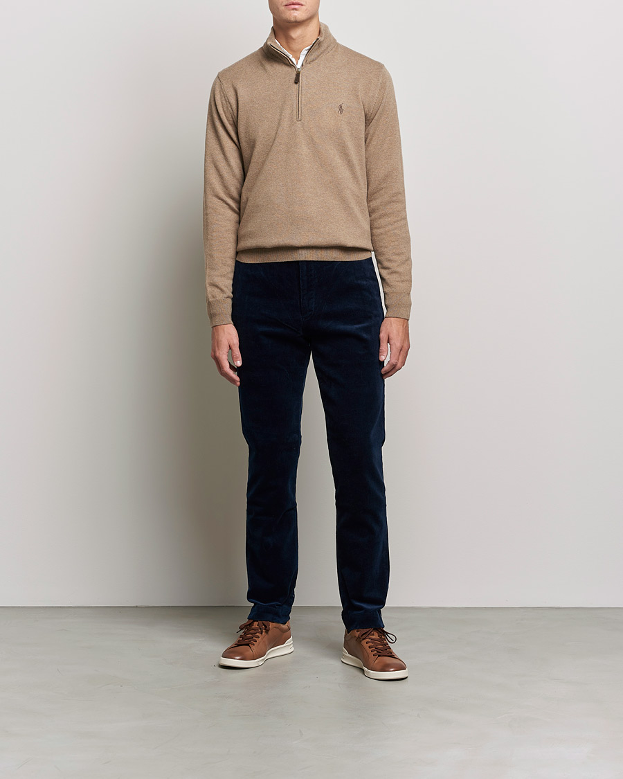 Men | Sweaters & Knitwear | Polo Ralph Lauren | Merino Half Zip Sweater Honey Brown Heather