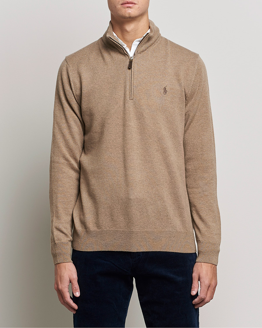 Men | Sweaters & Knitwear | Polo Ralph Lauren | Merino Half Zip Sweater Honey Brown Heather
