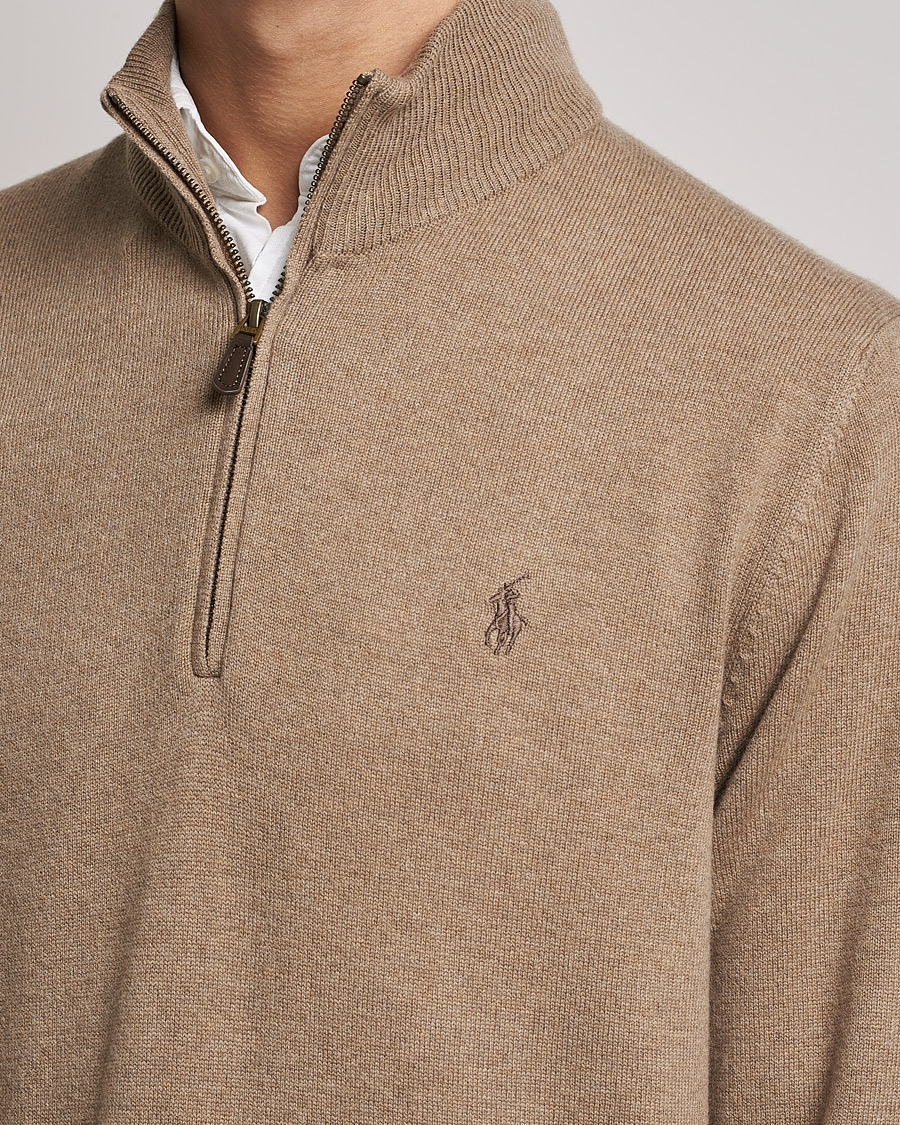 Polo Ralph Lauren Merino Half Zip Sweater Honey Brown Heather at