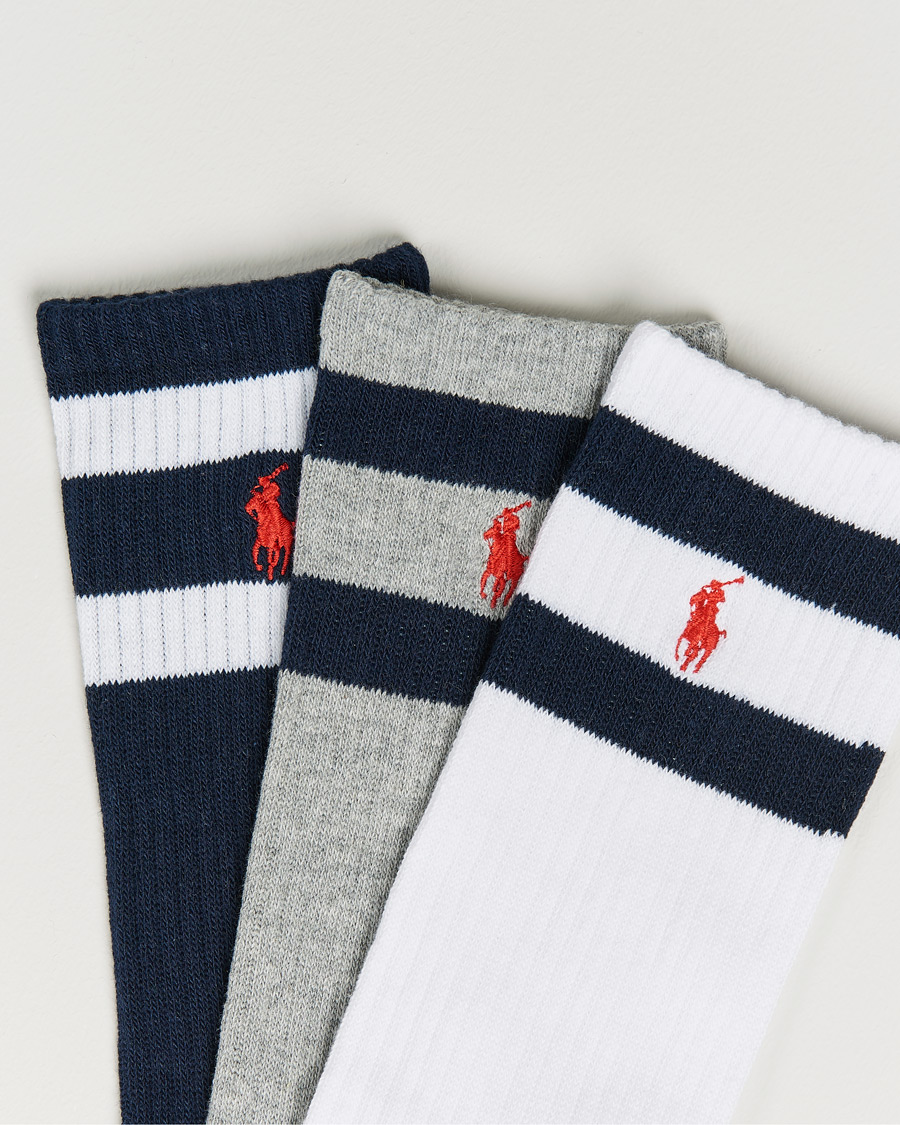 Men | Underwear & Socks | Polo Ralph Lauren | 3-Pack Sport Striped Socks White/Grey/Navy
