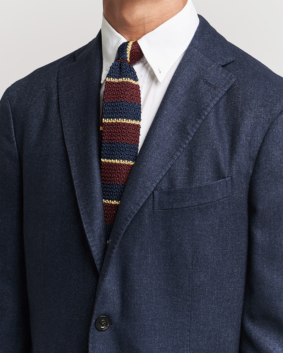 Men | Dark Suit | Polo Ralph Lauren | Knitted Striped Tie Wine/Navy/Gold