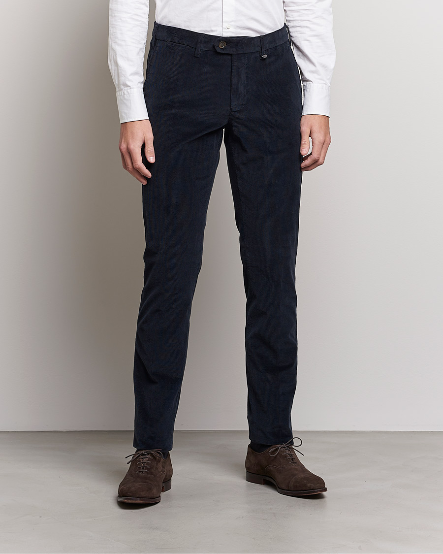 Men | Corduroy Trousers | Canali | Slim Fit Corduroy Trousers Navy