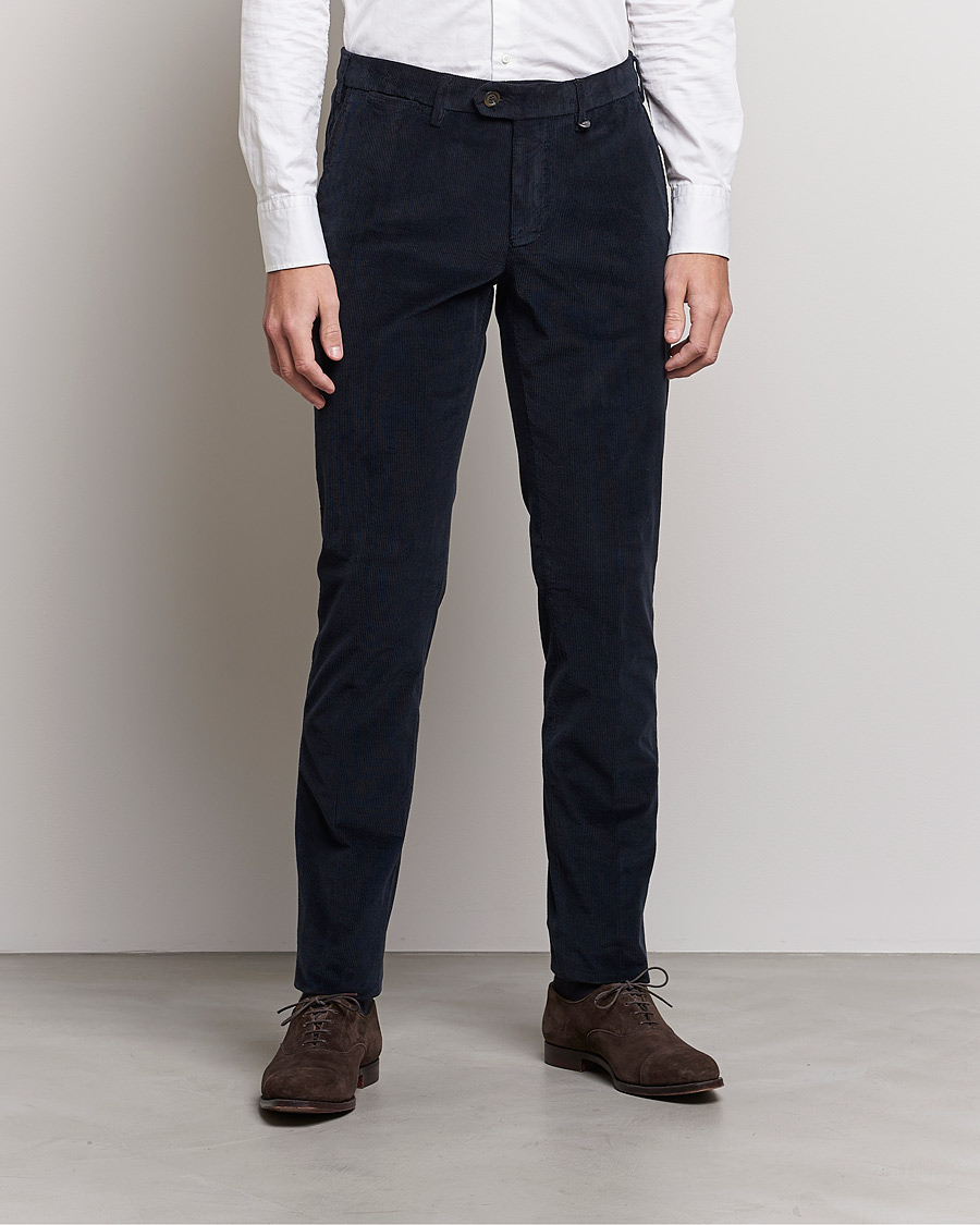 Men | Trousers | Canali | Slim Fit Corduroy Trousers Navy