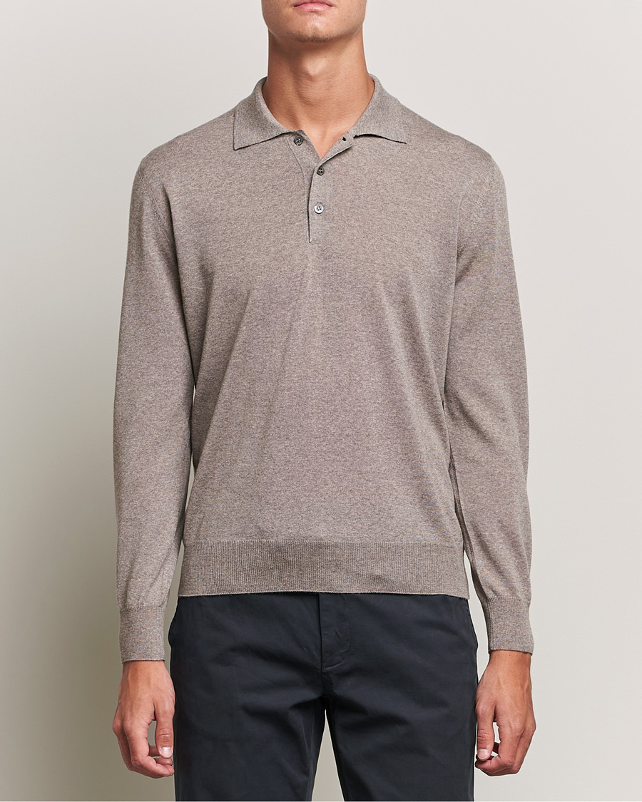 Men | Canali | Canali | Merino Wool Knitted Polo Taupe