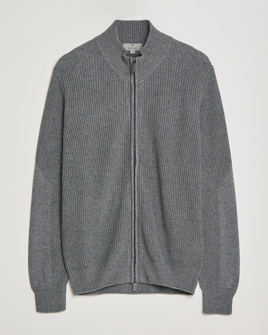 Men | Sweaters & Knitwear | Canali | Cotton/Cashmere Full Zip Light Grey