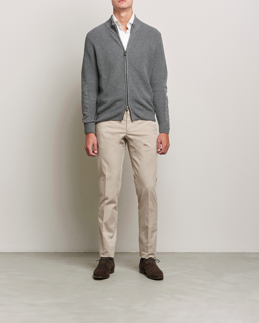 Men | Sweaters & Knitwear | Canali | Cotton/Cashmere Full Zip Light Grey