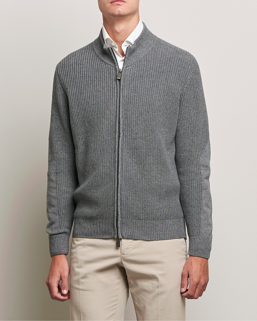 Canali Cotton/Cashmere Full Zip Light Grey at 