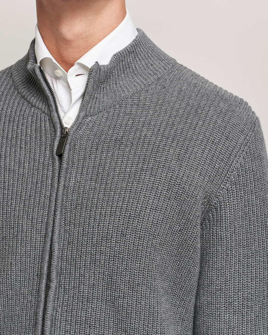 Men | Sweaters & Knitwear | Canali | Cotton/Cashmere Full Zip Light Grey