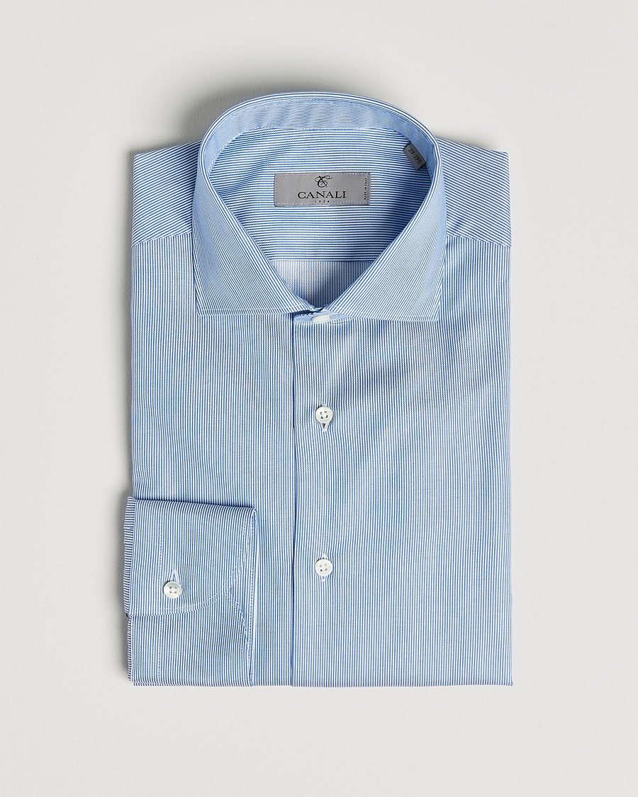 Men | Business Shirts | Canali | Slim Fit Cut Away Shirt Blue Stripe