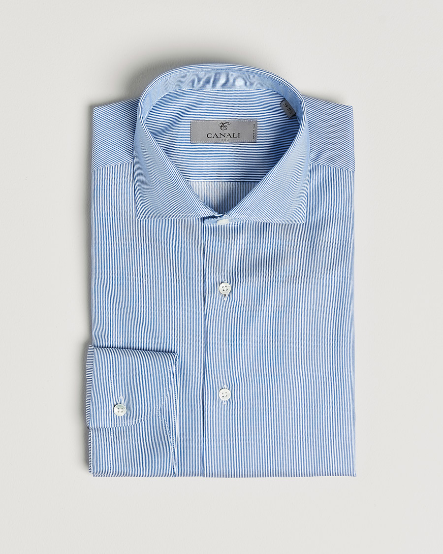 Men | Shirts | Canali | Slim Fit Cut Away Shirt Blue Stripe
