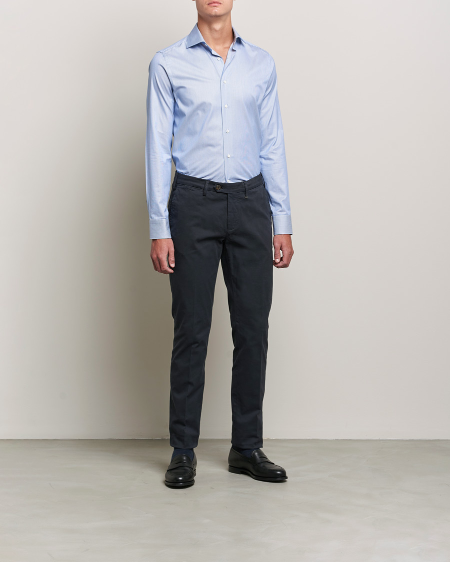 Men | Formal | Canali | Slim Fit Cut Away Shirt Blue Stripe