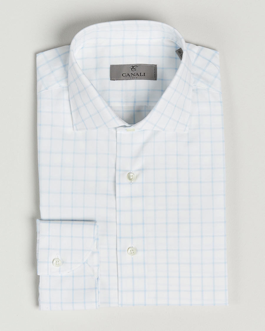 Men | Shirts | Canali | Slim Fit Cut Away Shirt Blue Check