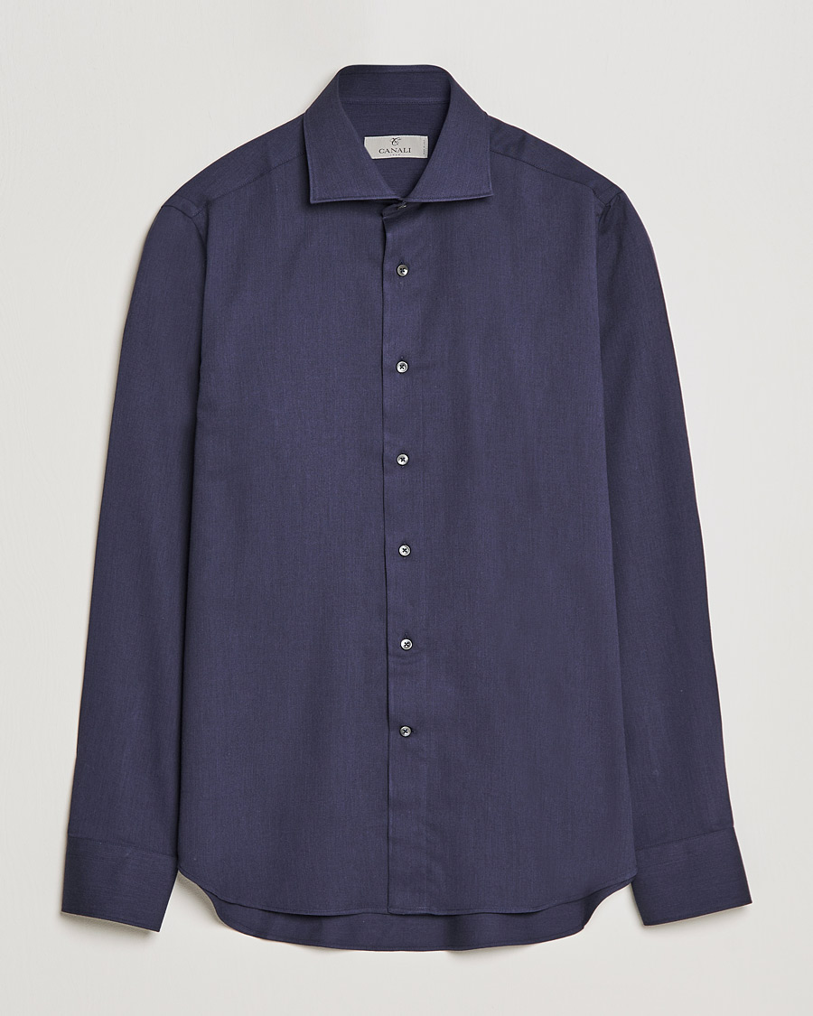 Men | Flannel Shirts | Canali | Slim Fit Flannel Shirt Navy