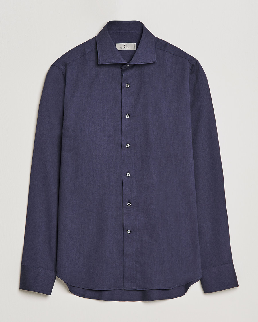 Men | Shirts | Canali | Slim Fit Flannel Shirt Navy