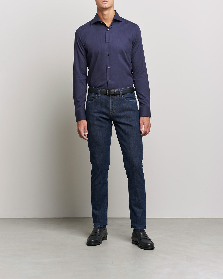 Men |  | Canali | Slim Fit Flannel Shirt Navy
