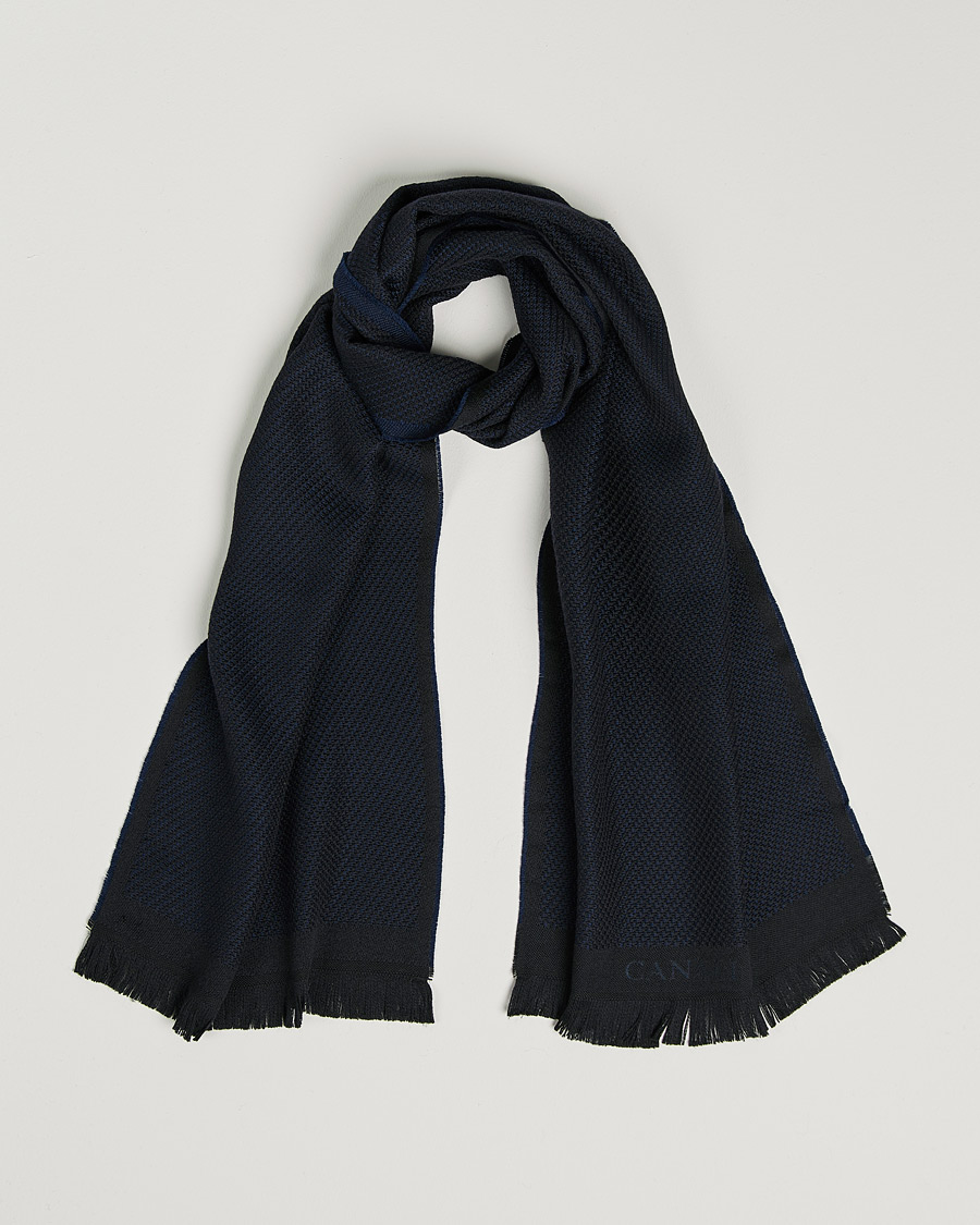 Men | Canali Textured Wool Scarf Navy | Canali | Textured Wool Scarf Navy