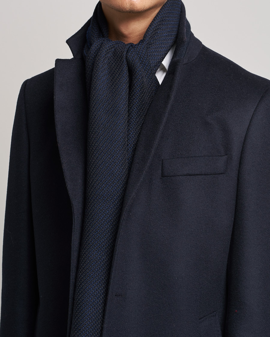 Men | Canali Textured Wool Scarf Navy | Canali | Textured Wool Scarf Navy
