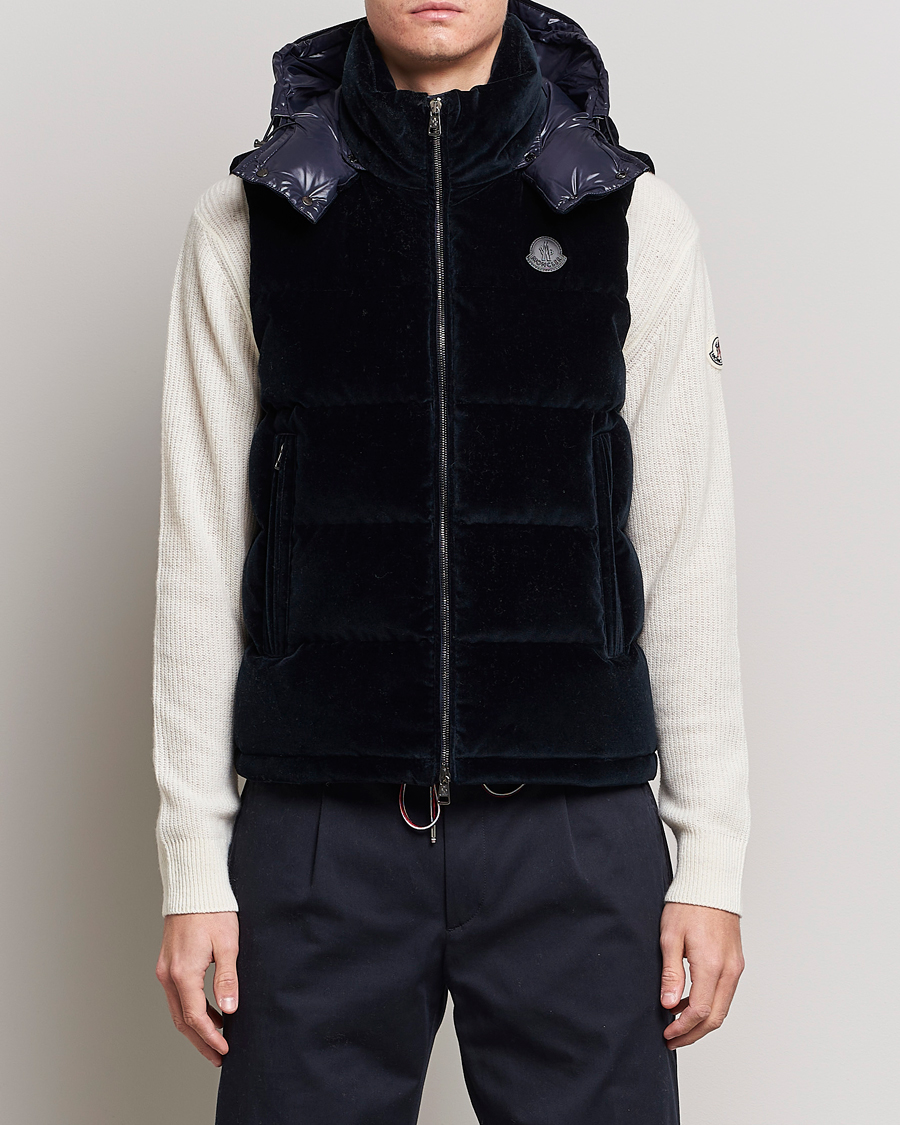 Men | Coats & Jackets | Moncler | Vexin Velvet Down Vest Dark Blue