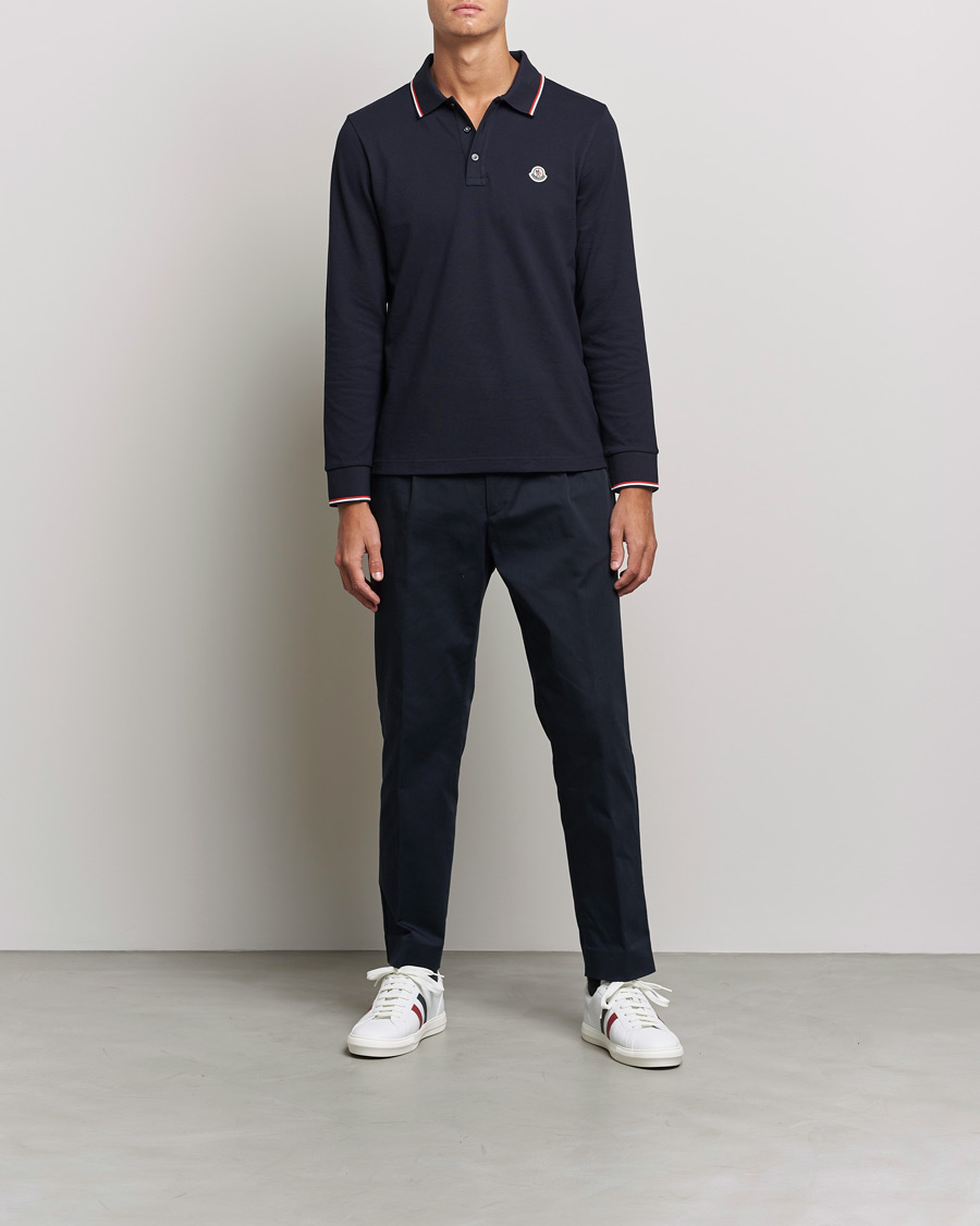 Men | Long Sleeve Polo Shirts | Moncler | Long Sleeve Logo Tipped Polo Navy