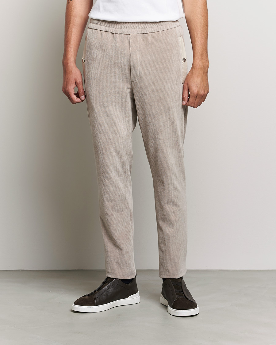 Men | Drawstring Trousers | Moncler | Corduroy Drawstring Trousers Light Beige