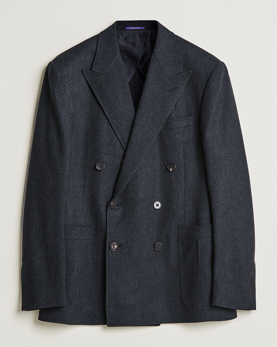Men | Blazers | Ralph Lauren Purple Label | Double Breasted Flannel Sportcoat Dark Grey