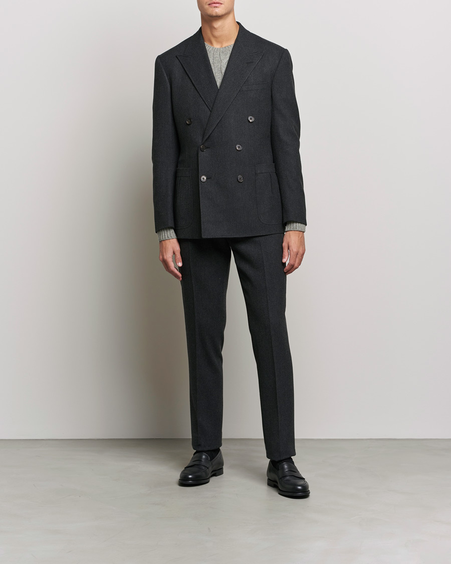 Men | Blazers | Ralph Lauren Purple Label | Double Breasted Flannel Sportcoat Dark Grey