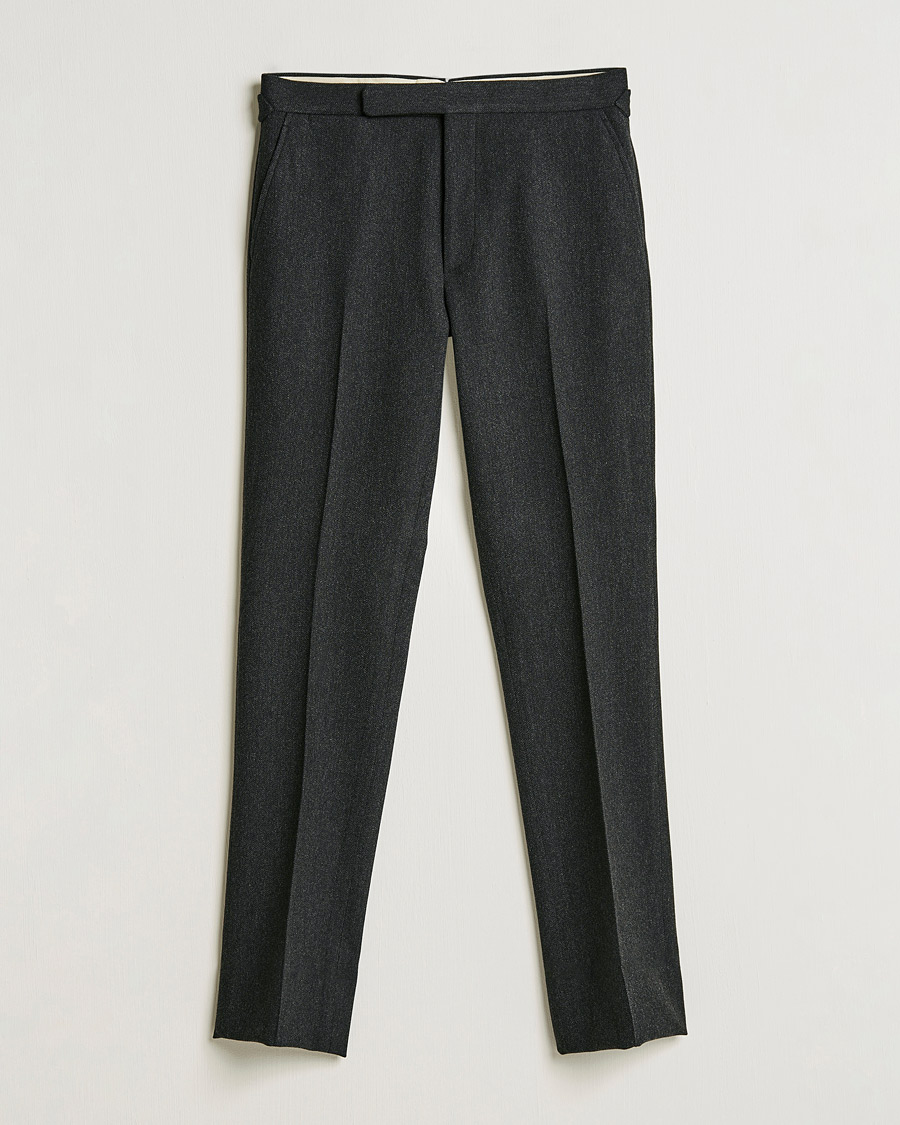 Men | Trousers | Ralph Lauren Purple Label | Flat Front Flannel Trousers Dark Grey