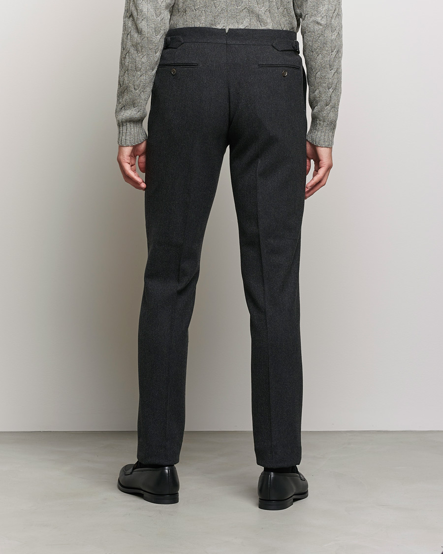 Men | Trousers | Ralph Lauren Purple Label | Flat Front Flannel Trousers Dark Grey