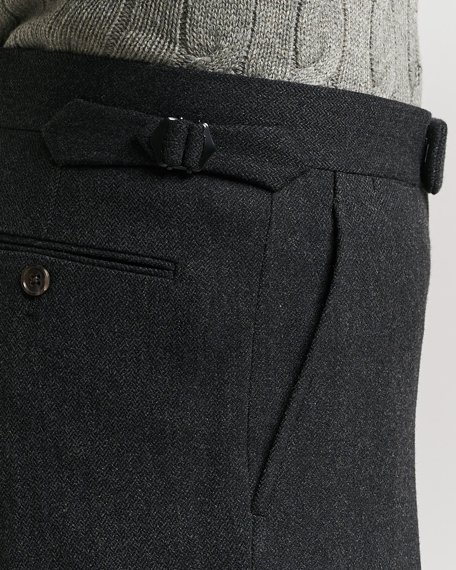 Men | Trousers | Ralph Lauren Purple Label | Flat Front Flannel Trousers Dark Grey