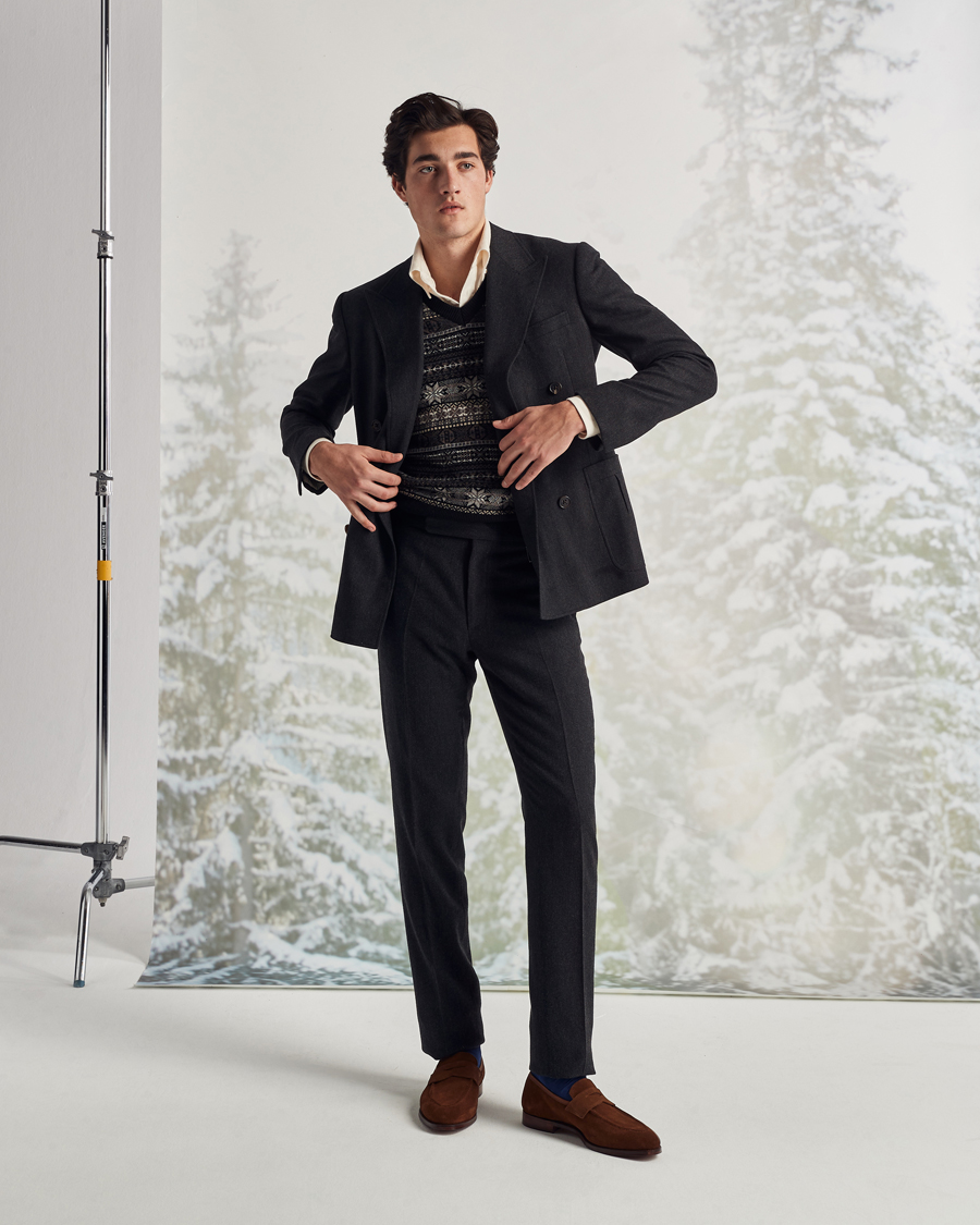 Men | Trousers | Ralph Lauren Purple Label | Flat Front Flannel Trousers Dark Grey