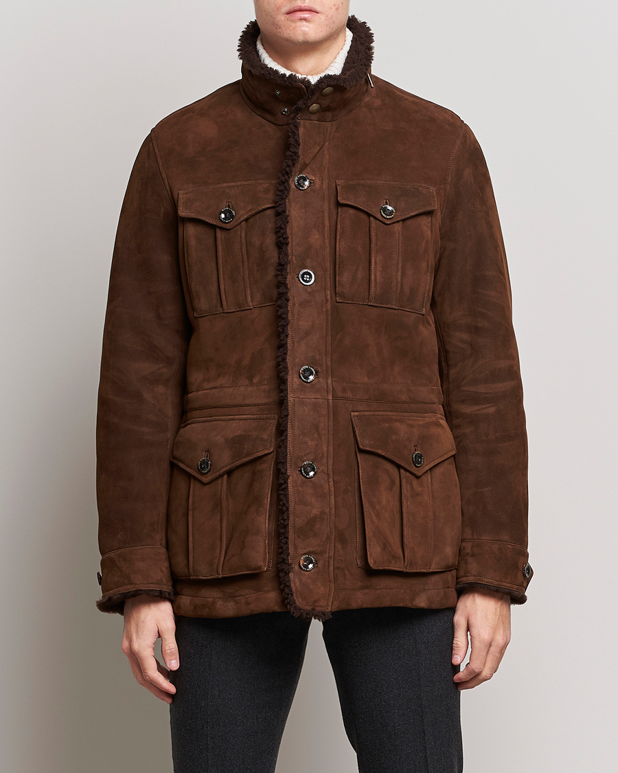 Men | Coats & Jackets | Ralph Lauren Purple Label | Shearling Field Jacket Chestnut