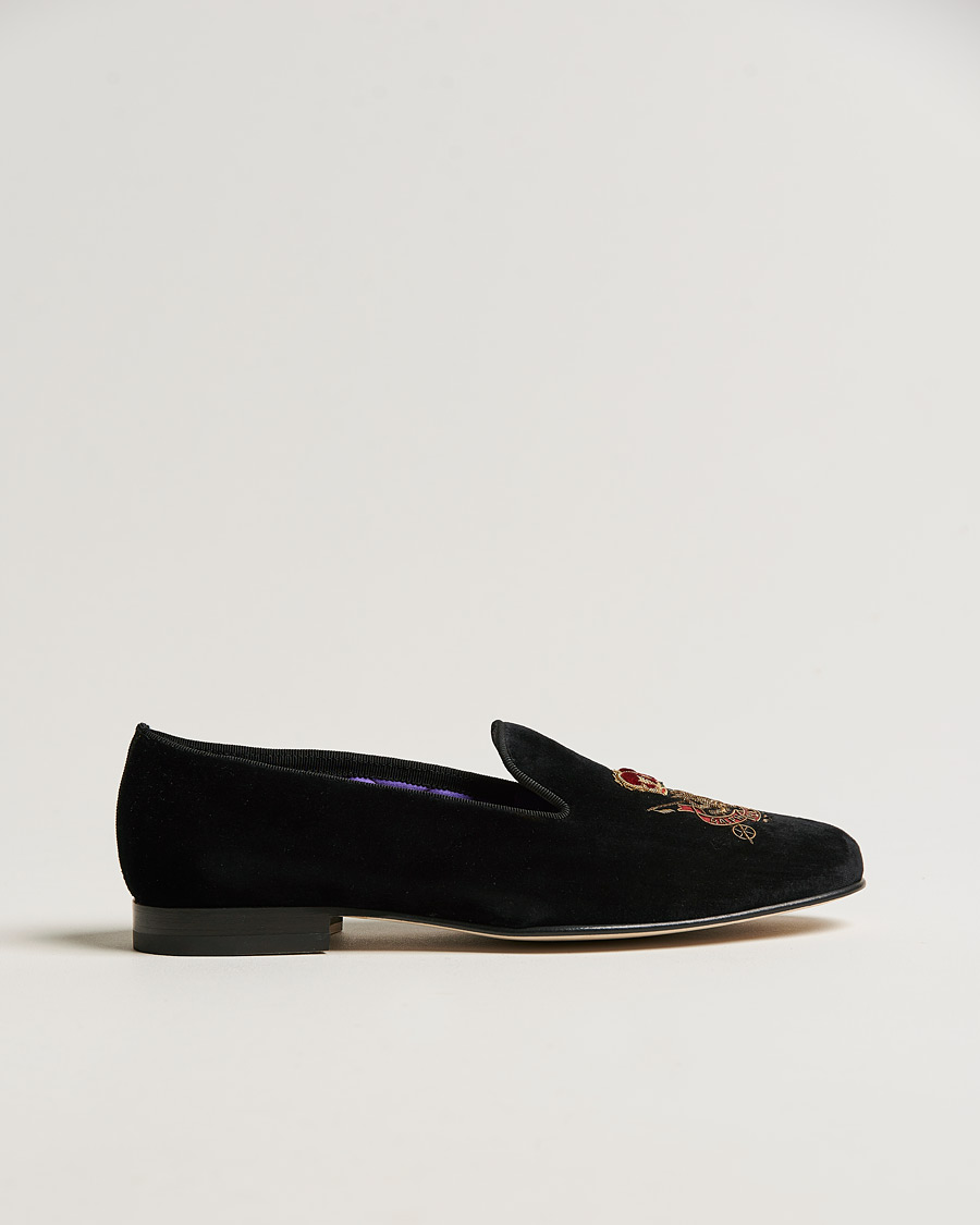 Men | Ralph Lauren Purple Label Velvet Embroidered Slippers Black | Ralph Lauren Purple Label | Velvet Embroidered Slippers Black