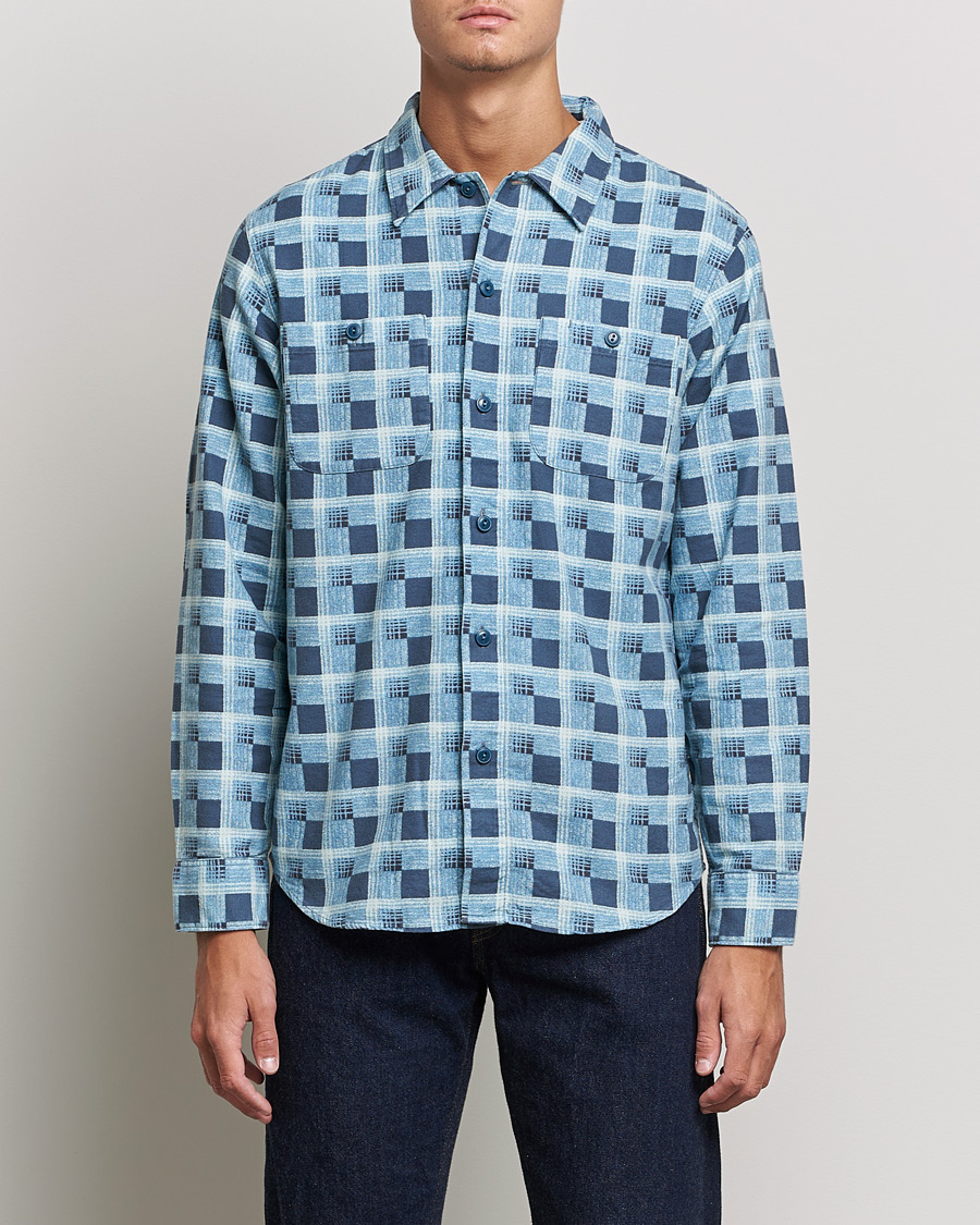 RRL Universal Camp Shirt Blue Check at CareOfCarl.com