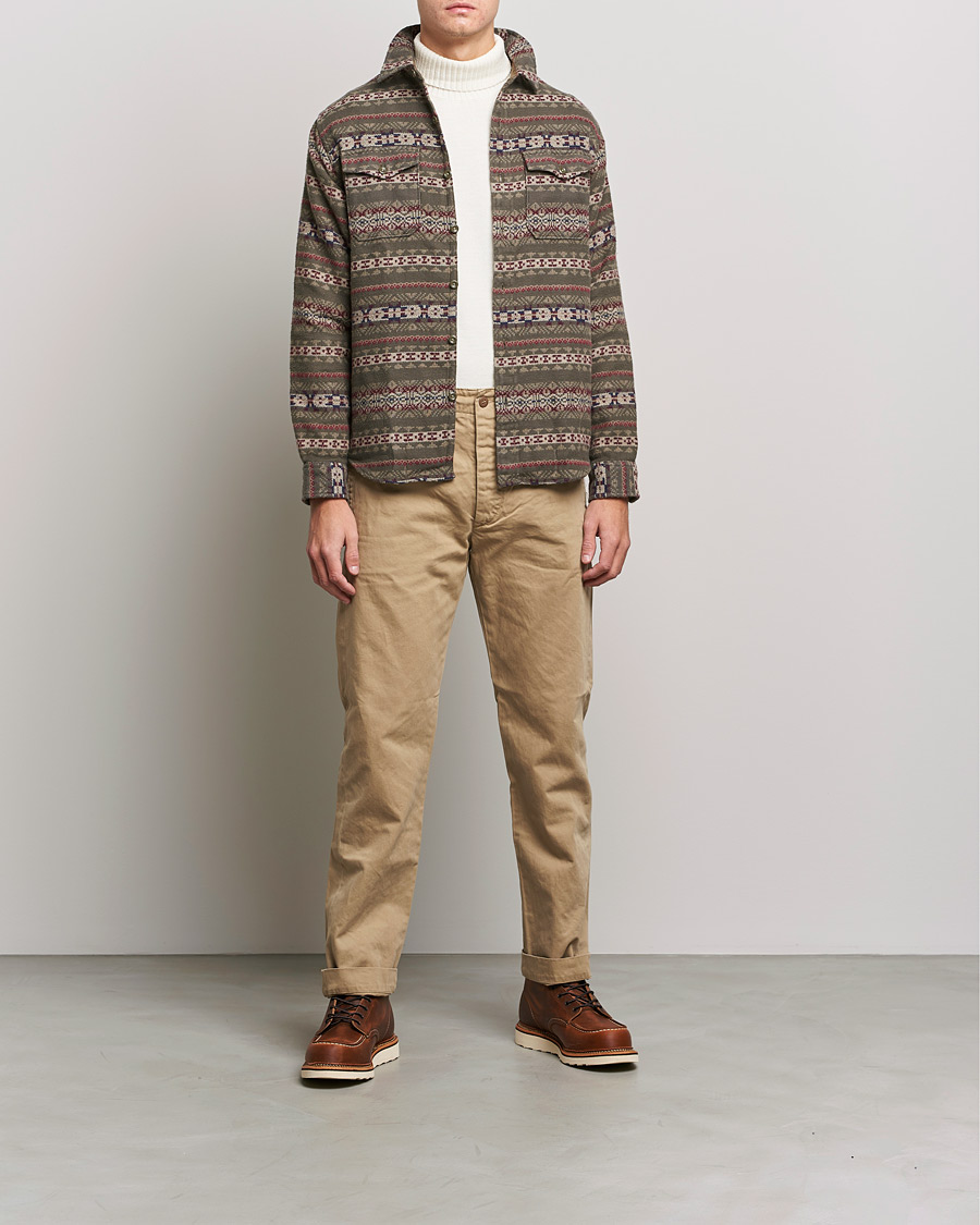 RRL Melton Brushed Jacquard Overshirt Olive at CareOfCarl.com