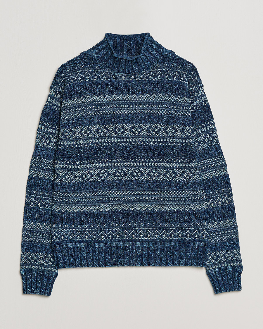 い*J様 RRL INDIGO BOARDER BOATNECK KNIT RRL INDIGO BOARDER BOATNECK KNIT rrl | indigo jacquard-knit